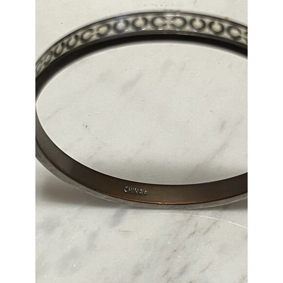 COACH Bracelet Bangle White Enamel Signature‎ Logo Stackable Classic Silverplate - Picture 3 of 3